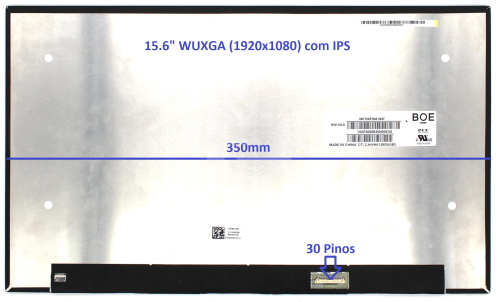 Painel LCD Slim 15.6' FHD 1920x1080 350mm IPS 30 Pinos